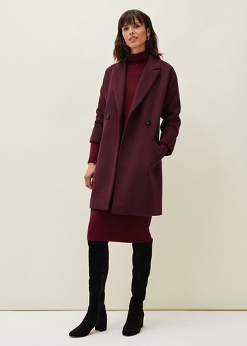 Phase Eight Emery Double Breasted Wool Coats Burgundy Australia | RM1568492